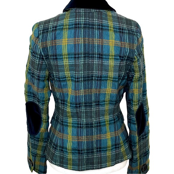 PINK TARTAN Plaid Equestrian Inspired Blazer Velvet Collar Elbow Patches Size 8 - Picture 3 of 13